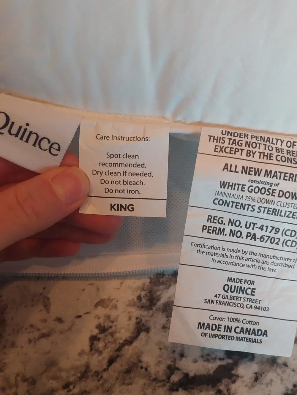 NWOT! Quince White Goose Down Pillow- King (Medium/ Firm)(P6)